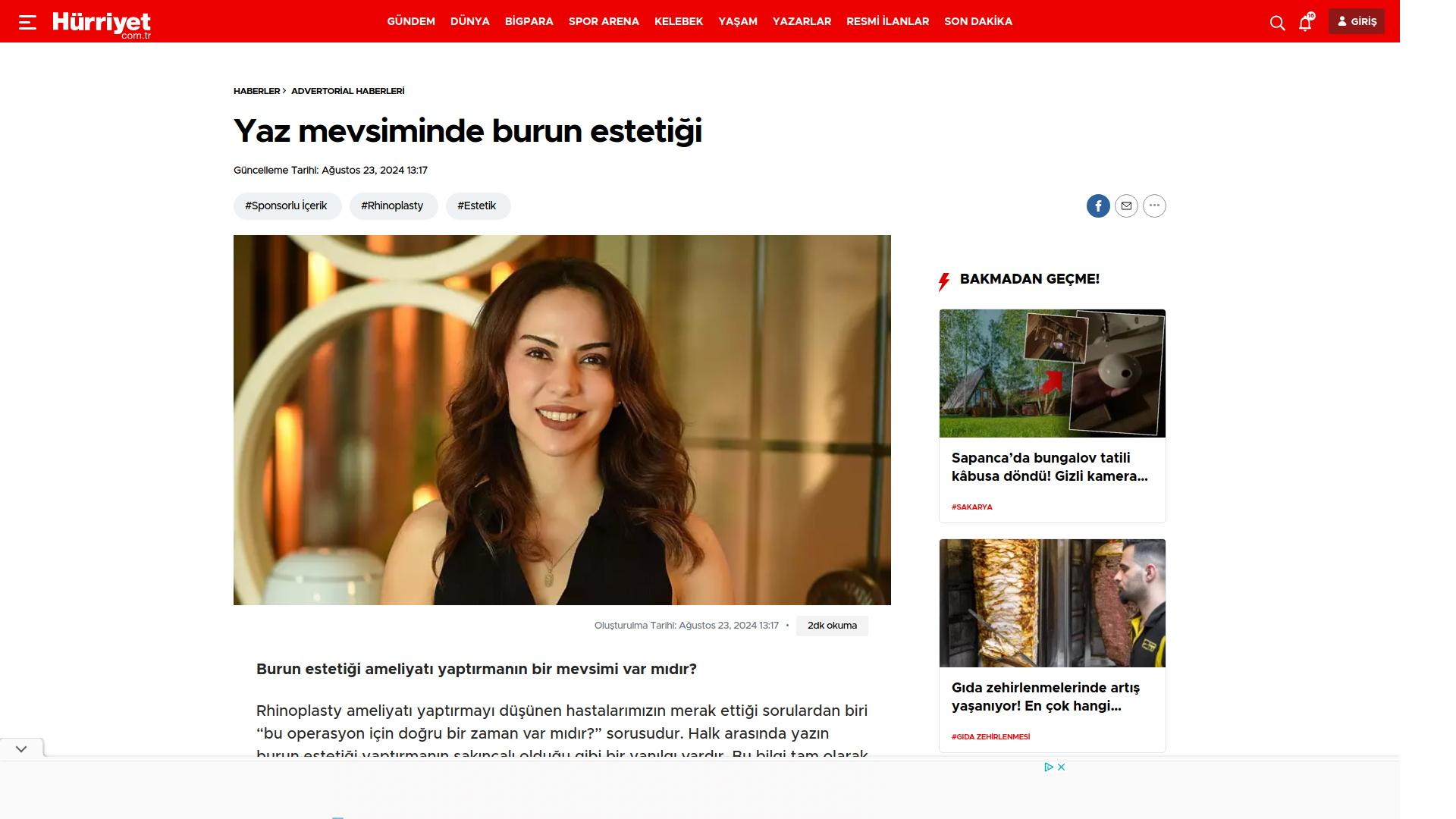 Hürriyet – Rhinoplastik im Sommer